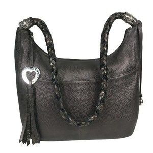 Brighton BARBADOS Pewter Pebbled Leather Hobo Braided Strap Shoulder Bag $350